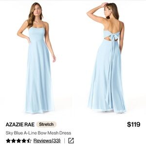 Azazie Rae Sky Blue A-Line Bow Mesh Dress for Wedding Bridesmaids